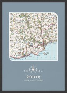 Personalised Postcode Map Print - Teal (Wood Frame - Black)
