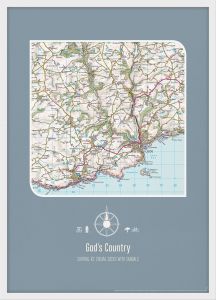 Personalised Postcode Map Print - Teal (Wood Frame - White)
