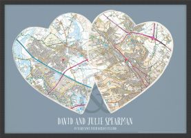 Personalised Postcodes Couples Print (Wood Frame - Black)