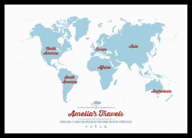 Small Personalised Travel Map of the World - Aqua (Pinboard & framed - Black)