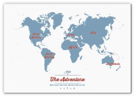 Large Personalised Travel Map of the World - Denim (Canvas)
