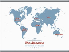 Medium Personalised Travel Map of the World - Denim (Rolled Canvas with Hanging Bars)