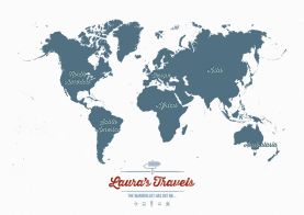 Small Personalised Travel Map of the World - Teal (Raster digital)