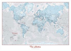 Large Personalised World Is Art - Wall Map Aqua (Wood Frame - White)