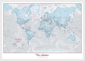 Small Personalised World Is Art - Wall Map Aqua (Wood Frame - White)