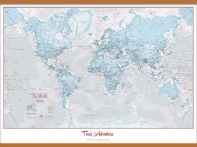 Large Personalised World Is Art - Wall Map Aqua (Wooden hanging bars)