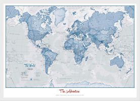 Small Personalised World Is Art - Wall Map Blue (Wood Frame - White)