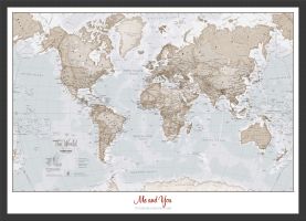 Small Personalised World Is Art - Wall Map Neutral (Wood Frame - Black)