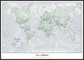 Large Personalised World Is Art - Wall Map Rustic (Wood Frame - Black)