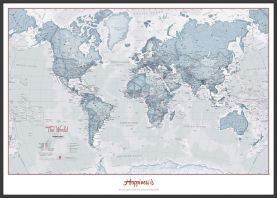 Large Personalised World Is Art - Wall Map Teal (Wood Frame - Black)