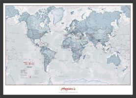 Small Personalised World Is Art - Wall Map Teal (Wood Frame - Black)