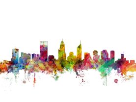 Perth Australia Watercolour Skyline