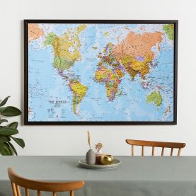 Large World Wall Map Political (Canvas Floater Frame - Black)