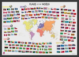 Primary Flags of the World poster (Wood Frame - Black)
