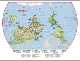 Large Primary Upside Down World Wall Map Environmental (Hanging bars)