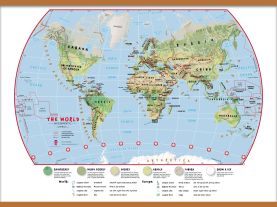 Large Primary World Wall Map Environmental (Wooden hanging bars)