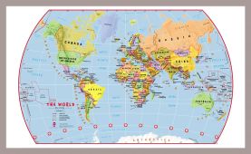 Small Primary World Wall Map Political (Pinboard & framed - Silver)
