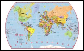 Large Primary World Wall Map Political (Pinboard & framed - Black)