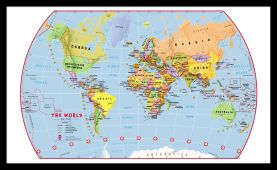 Small Primary World Wall Map Political (Pinboard & framed - Black)