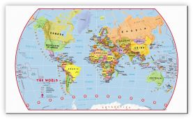 Small Primary World Wall Map Political (Canvas)