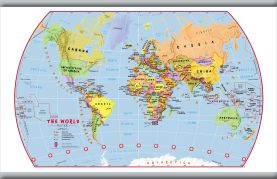 Small Primary World Wall Map Political (Hanging bars)