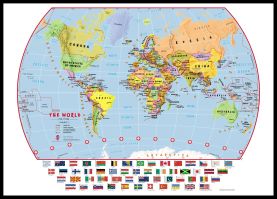 Large Primary World Wall Map Political with flags (Pinboard & framed - Black)
