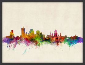 Small Quebec Canada Watercolour Skyline (Wood Frame - Black)