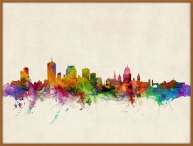Large Quebec Canada Watercolour Skyline (Wood Frame - Teak)