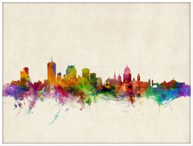 Large Quebec Canada Watercolour Skyline (Wood Frame - White)