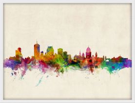 Small Quebec Canada Watercolour Skyline (Wood Frame - White)