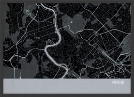 Small Rome City Street Map Print Charcoal (Wood Frame - Black)