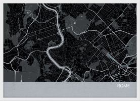 Small Rome City Street Map Print Charcoal (Wood Frame - White)