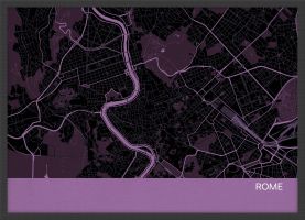 Small Rome City Street Map Print Mauve (Wood Frame - Black)