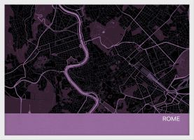 Small Rome City Street Map Print Mauve (Wood Frame - White)