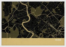 Small Rome City Street Map Print Straw (Wood Frame - White)