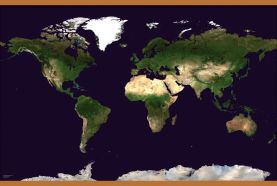 Large Satellite Map of the World (Wooden hanging bars)