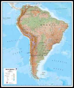 Large South America Wall Map Physical (Pinboard & framed - Black)
