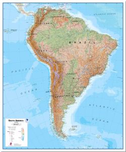 Large South America Wall Map Physical (Pinboard)