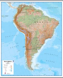 Large South America Wall Map Physical (Hanging bars)