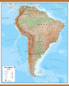 Large South America Wall Map Physical (Wooden hanging bars)