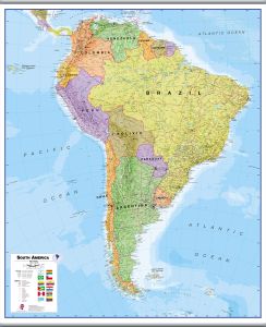 Large South America Wall Map Political (Hanging bars)