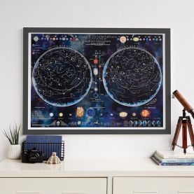 Stars and Constellations Glow Map (Pinboard & wood frame - Black)