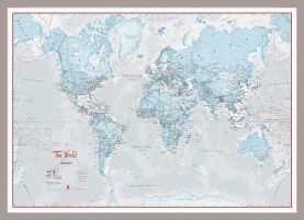 Small The World Is Art - Wall Map Aqua (Pinboard & framed - Silver)