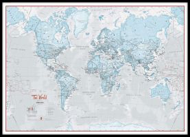 Large The World Is Art - Wall Map Aqua (Pinboard & framed - Black)