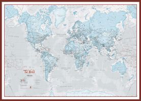 Large The World Is Art - Wall Map Aqua (Pinboard & framed - Dark Oak)
