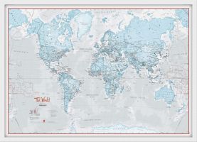 Small The World Is Art - Wall Map Aqua (Wood Frame - White)