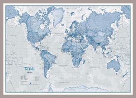 Small The World Is Art - Wall Map Blue (Pinboard & framed - Silver)