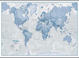 Large The World Is Art - Wall Map Blue (Hanging bars)