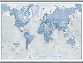 Small The World Is Art - Wall Map Blue (Hanging bars)
