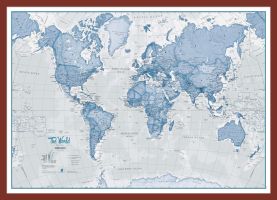 Small The World Is Art - Wall Map Blue (Pinboard & framed - Dark Oak)